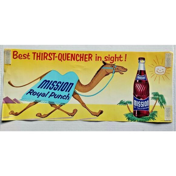 Mission Royal Punch Soda Pop Fountain Window Sign with Camel Old Store Stock - Picture 1 of 3